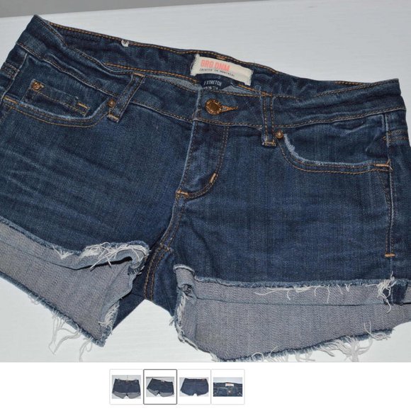 Denim Shorts Hotpants Women sz 3 Blue Folded Frayed Hem Blue Garage Dnm - Picture 1 of 4